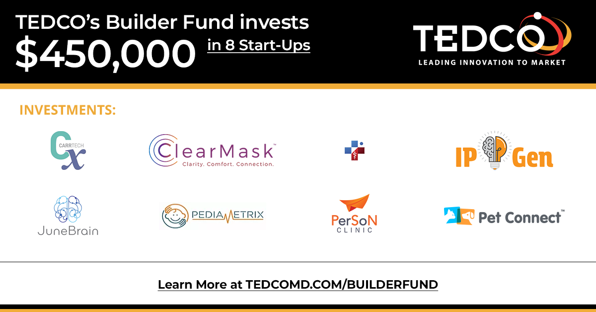 TEDCO’s Builder Fund invests $450K in eight start-ups