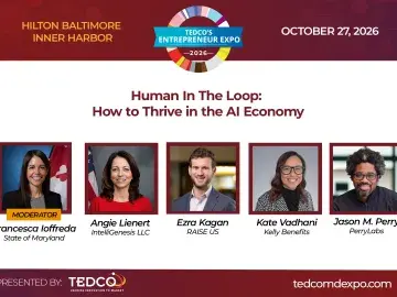 TEDCO event banner: “Human in the Loop: How to Thrive in the AI Economy,” speaker headshots