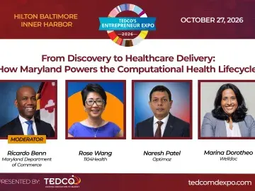 Conference slide on Maryland computational health lifecycle with four speaker headshots