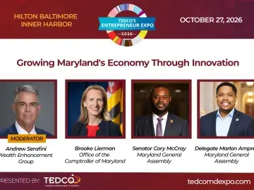 TEDCO event banner with four speaker headshots; “Growing Maryland’s Economy Through Innovation”