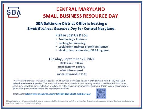 SBA Resource Day for Central Maryland
