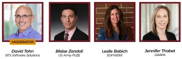 Graphic of four speaker headshots in a row, each labeled with a name and title2026 Expo Session PR Promo - Dual-Use Promo.jpg