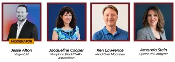 Graphic showing four staff headshots with names and job titles in a row