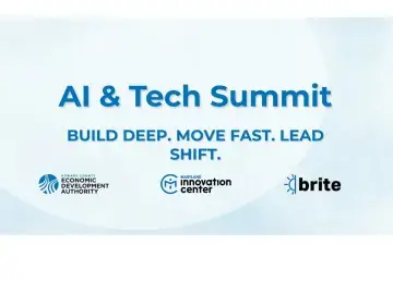 AI &amp; Tech Summit banner: “Build deep. Move fast. Lead shift.” with three sponsor logos