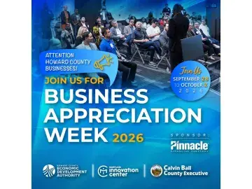Blue flyer: Join us for Business Appreciation Week 2026, Pinnacle logo.