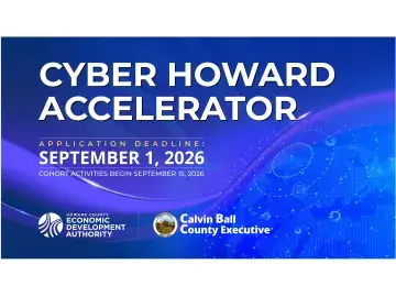 Cyber Howard Accelerator banner, September 1, 2026, blue tech background with logos
