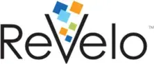 Revelo logo with multicolored squares above the letter V