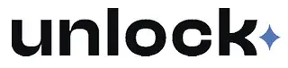 Unlock logo in black text with a small blue sparkle to the right